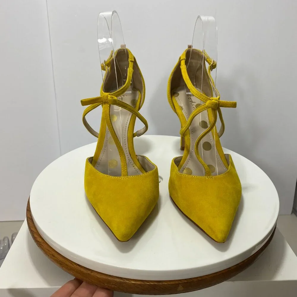 Boden Genuine Suede Leather Pointed Toe Jennifer T Bar Heels 7 Mustard Party Bow